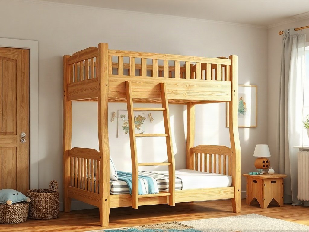 10 điều cần lưu ý khi mua giường tầng cho bé Giường tầng cho bé gỗ sồi tự nhiên đặt trong phòng ngủ ấm áp