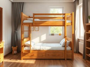 Giường tầng cho bé tại quận 7 làm từ gỗ sồi tự nhiên chắc chắn