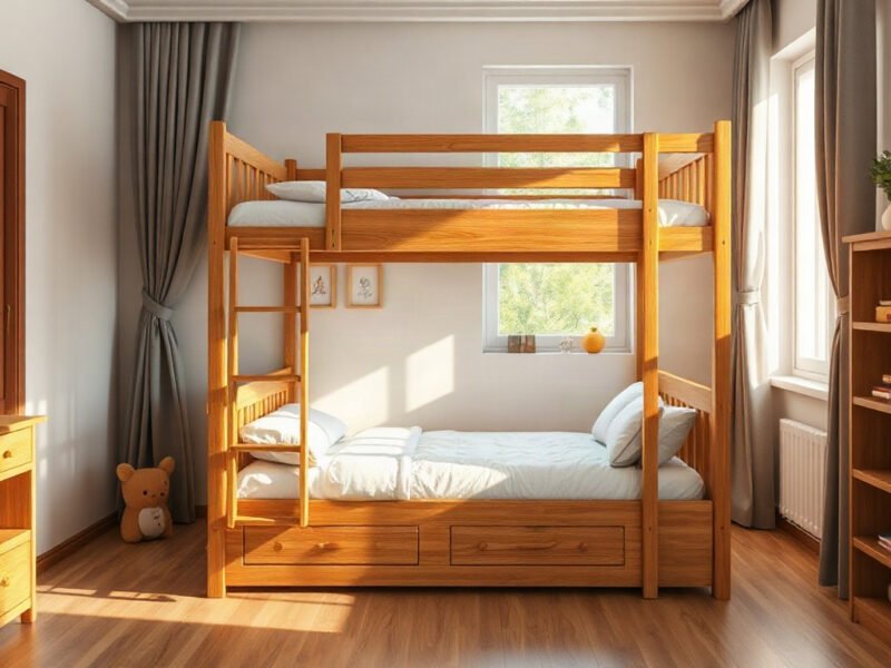 Giường tầng cho bé tại quận 7 làm từ gỗ sồi tự nhiên chắc chắn