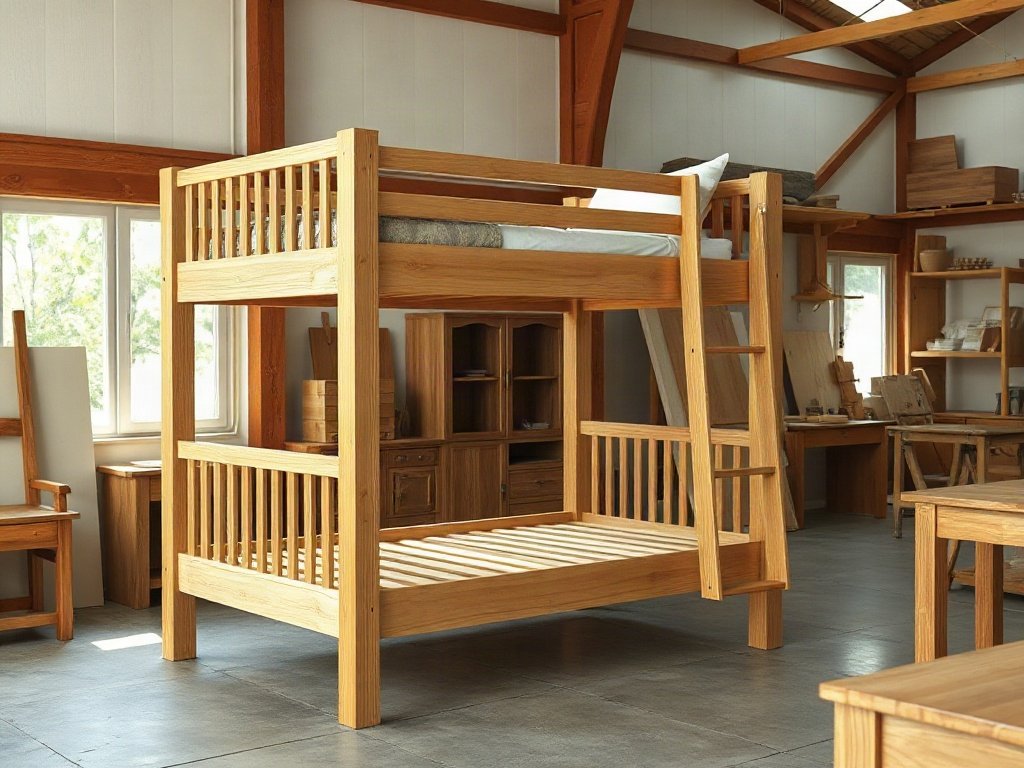 Giường tầng cho bé trưng bày tại xưởng gỗ nội thất tự nhiên