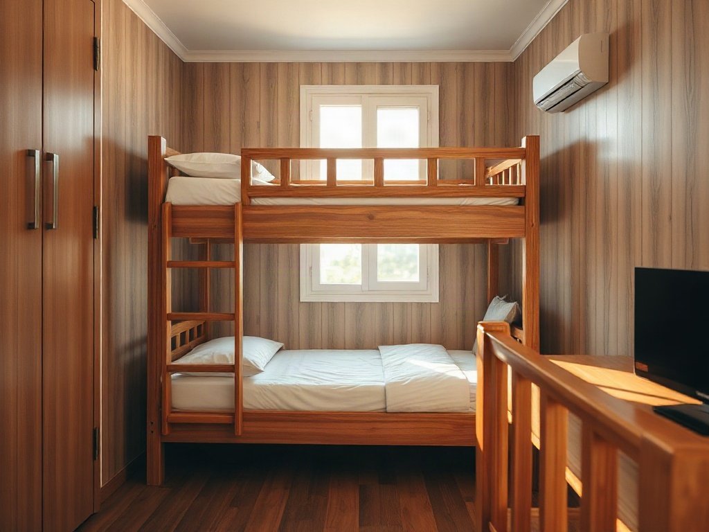 Giường tầng gỗ tại quận 7 đẹp bền chắc chắn an toàn Giường tầng gỗ tại quận 7 đặt trong phòng ngủ căn hộ nhỏ