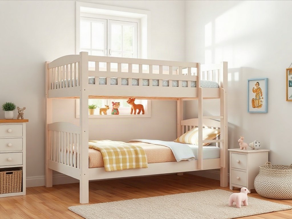 Giường tầng trẻ em gỗ thông Giường tầng gỗ thông sơn màu pastel nhẹ nhàng cho phòng ngủ trẻ em