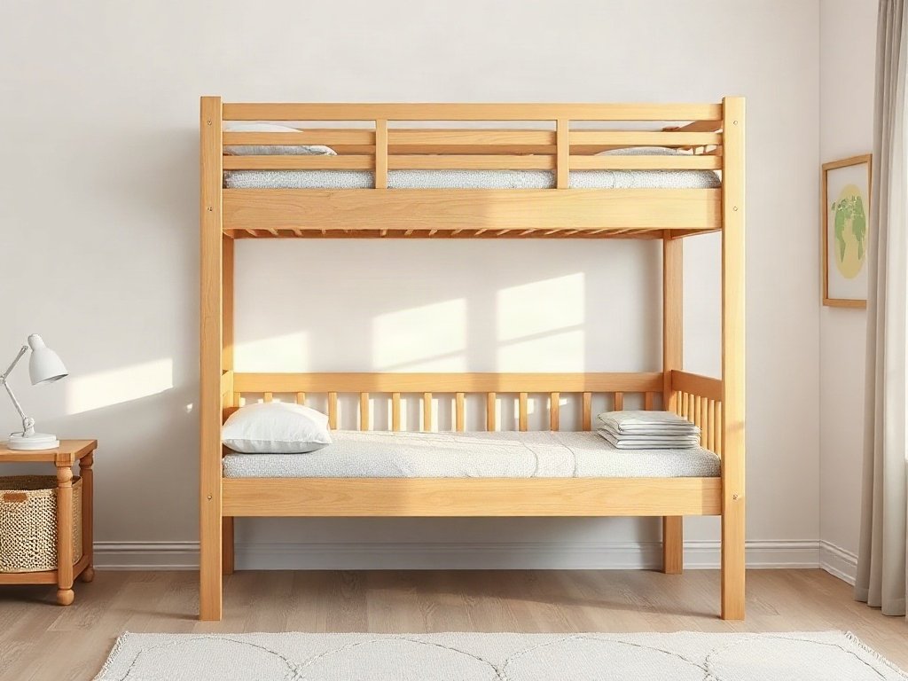 Giường tầng gỗ tự nhiên kích thước trẻ em có thanh chắn an toàn