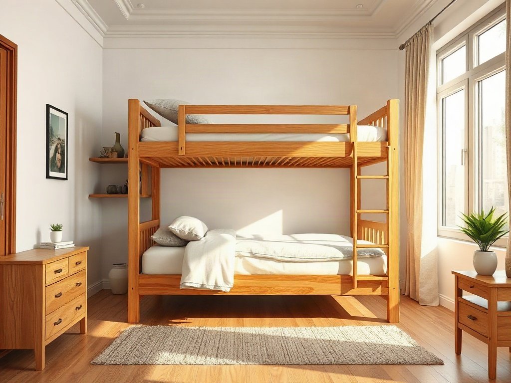 7 Lời khuyên để mua giường tầng chất lượng tốt Giường tầng gỗ tự nhiên nguyên khối đặt trong phòng ngủ hiện đại