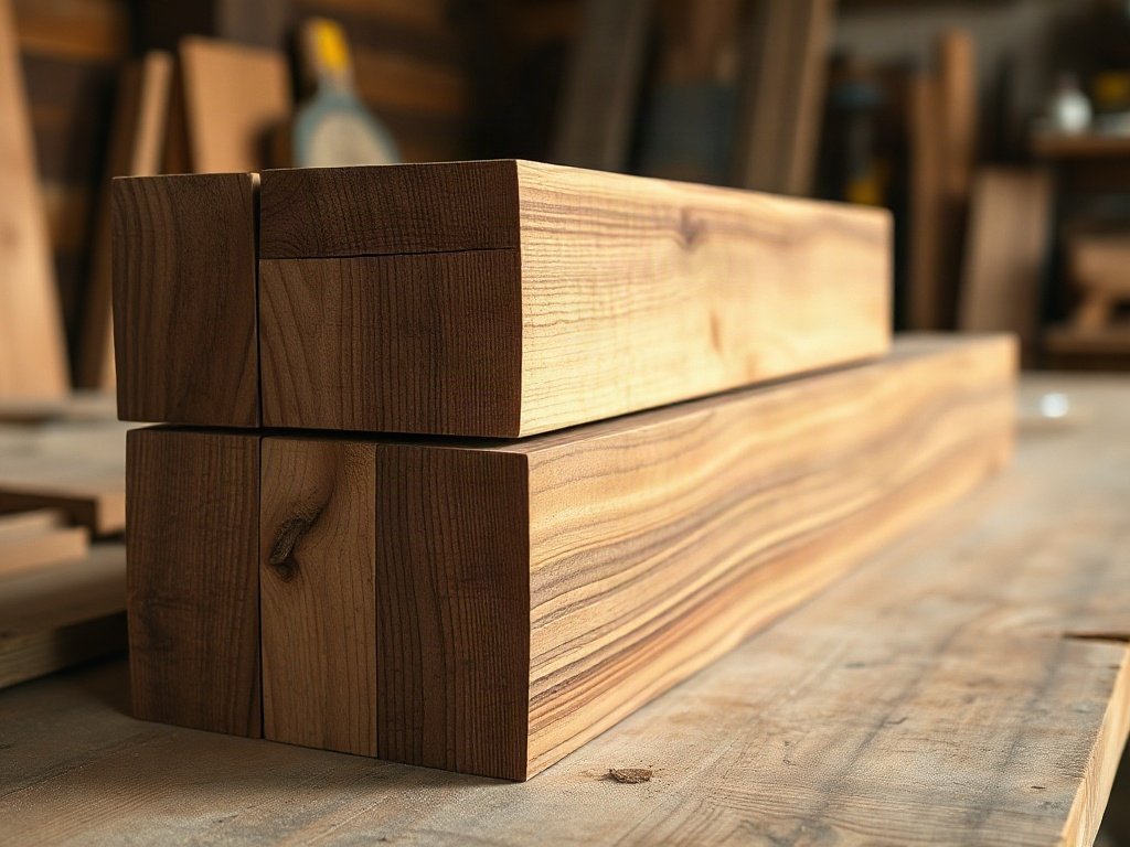 Giá đồ gỗ nội thất Gỗ sồi và gỗ óc chó nguyên khối xếp trong xưởng mộc thủ công