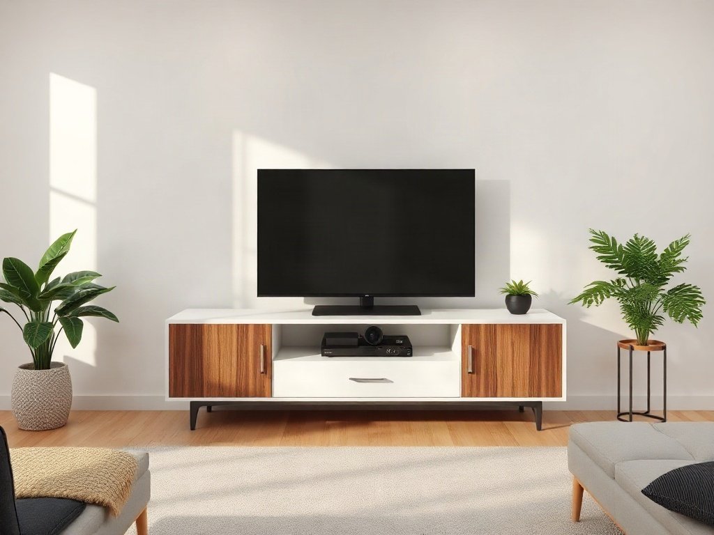 Kệ Tivi Gỗ MDF Phối Màu Gỗ Và Trắng: Chọn Sao Cho Chuẩn Kệ tivi gỗ công nghiệp phối màu gỗ và trắng thiết kế cân đối