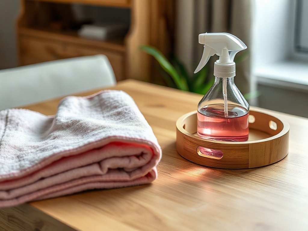 Làm sạch kính bàn trang điểm Khăn microfiber và bình xịt dùng làm sạch kính mặt bàn trang điểm gỗ