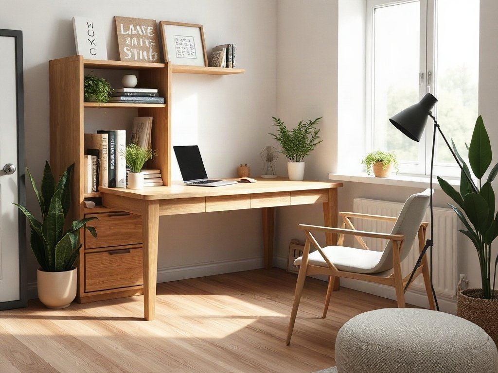 6 ý tưởng decor bàn làm việc phong cách ấn tượng nhất hiện nay Không gian làm việc tại nhà với bàn gỗ sồi và decor tối giản ấm áp