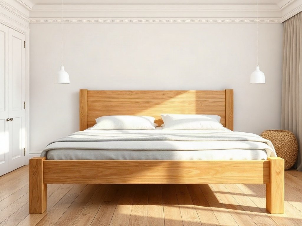 Khung chân giường gỗ công nghiệp chắc chắn trong phòng ngủ sáng