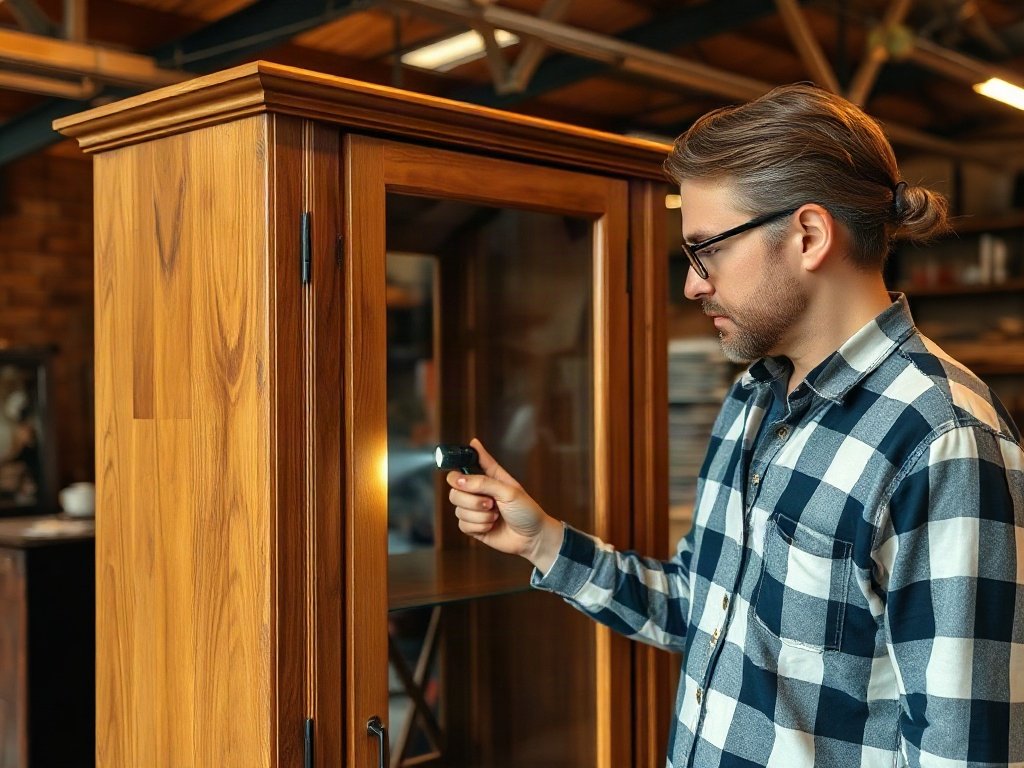 Kiểm tra thực tế tủ trưng bày cũ bằng đèn pin trước khi mua