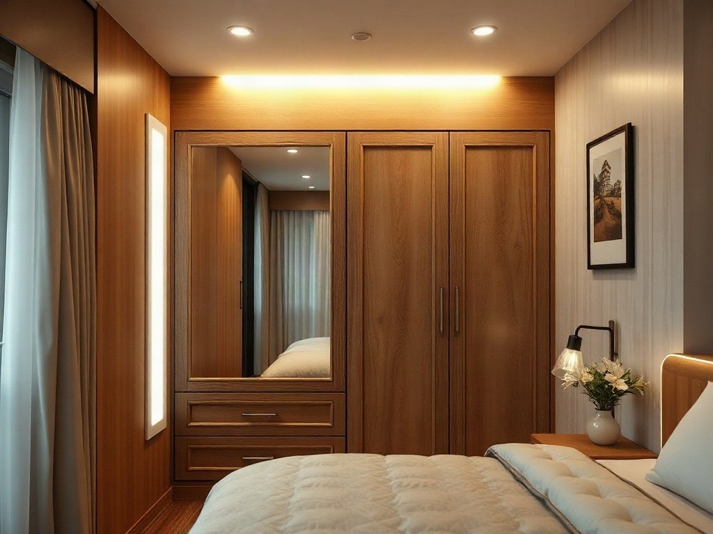 Lắp gương và đèn LED cho tủ quần áo cũ
