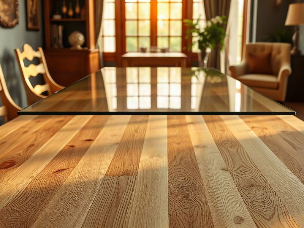 Làm sạch kính bàn trang điểm Mặt bàn ăn gỗ tự nhiên phủ kính cường lực cao cấp phản chiếu ánh sáng