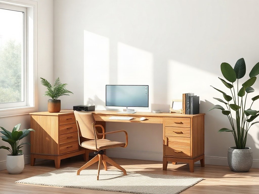 Mẫu bàn gỗ xoan đào đẹp thiết kế chữ L cho không gian làm việc
