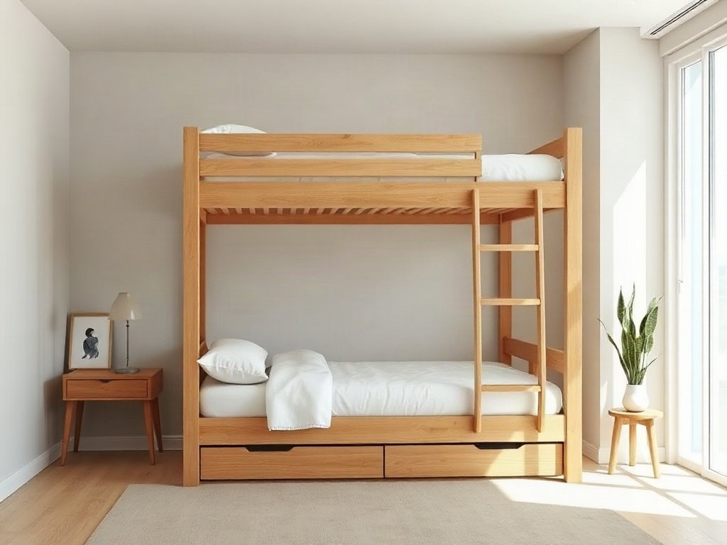 7 Lời khuyên để mua giường tầng chất lượng tốt Mẫu giường tầng đẹp phong cách tối giản màu gỗ tự nhiên