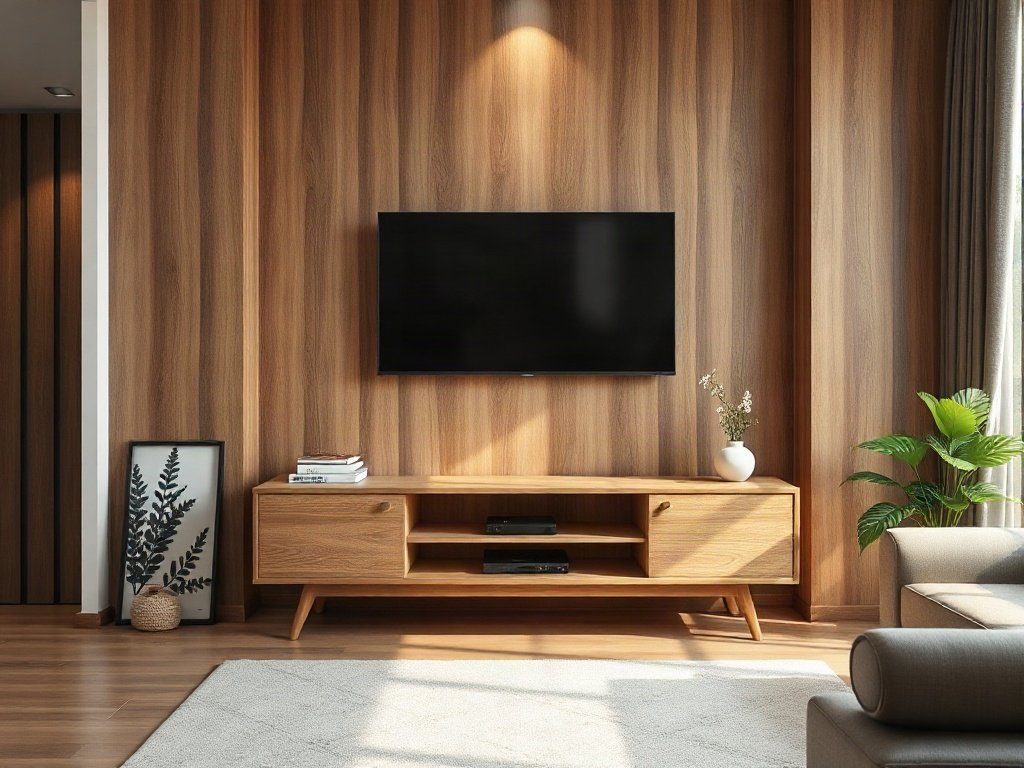 Mẫu kệ tivi đẹp phong cách tối giản dưới tivi treo tường