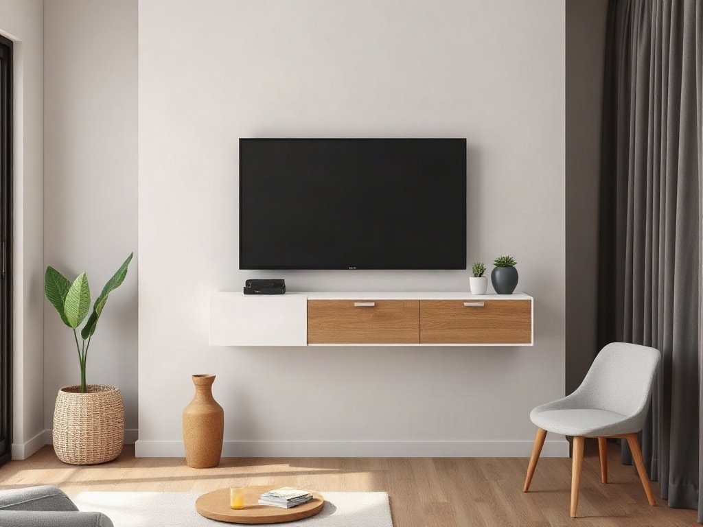 Kệ Tivi Gỗ MDF Phối Màu Gỗ Và Trắng: Chọn Sao Cho Chuẩn Mẫu kệ tivi treo tường đẹp phối màu gỗ trắng cho phòng nhỏ