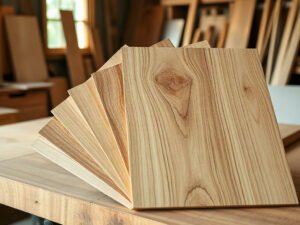 Mẫu ván chống trầy vân gỗ sồi tự nhiên trưng bày tại xưởng nội thất