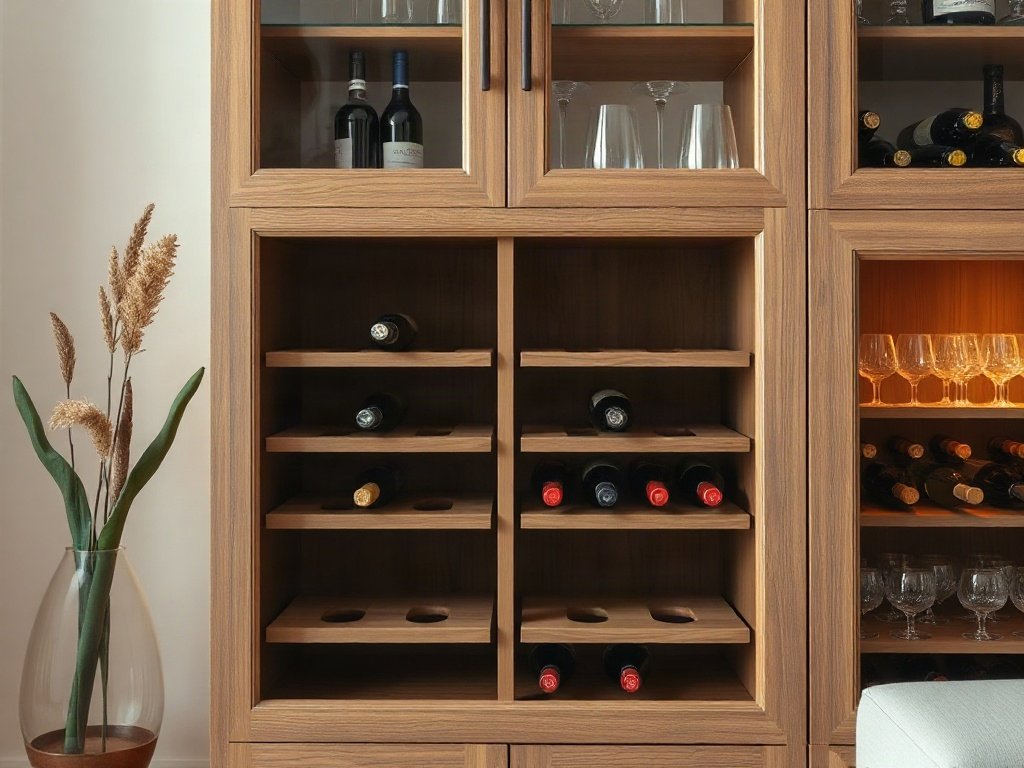 Tủ Rượu Ngăn Phòng Khách Và Bếp Đa Năng Ngăn trưng bày rượu và ly phía mặt tủ hướng phòng khách
