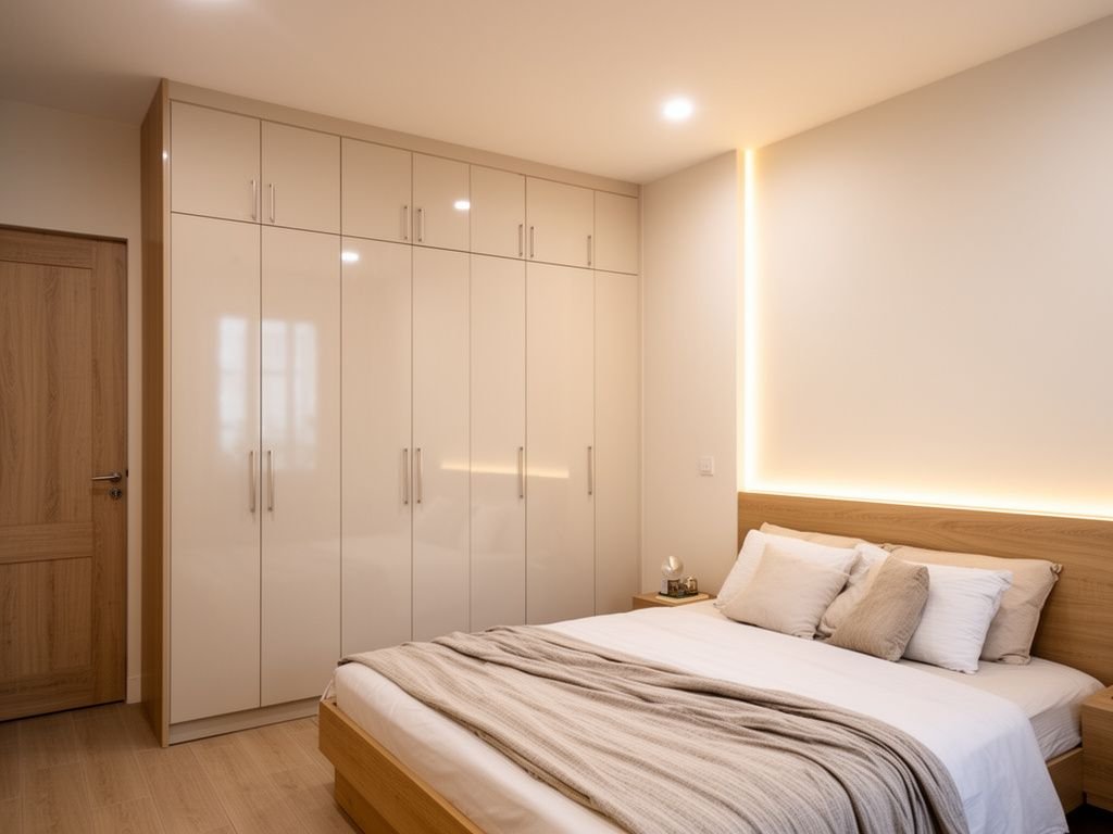 Tủ Quần Áo Kịch Trần MDF Phủ Acrylic Sang Trọng Phòng ngủ hiện đại với tủ quần áo kịch trần MDF phủ Acrylic