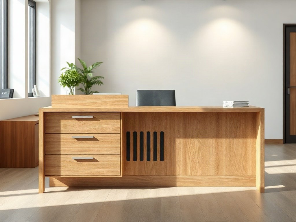 Địa điểm mua quầy lễ tân quận 5 giá tốt và uy tín Quầy lễ tân chữ L gỗ tự nhiên có hộc tủ đựng hồ sơ