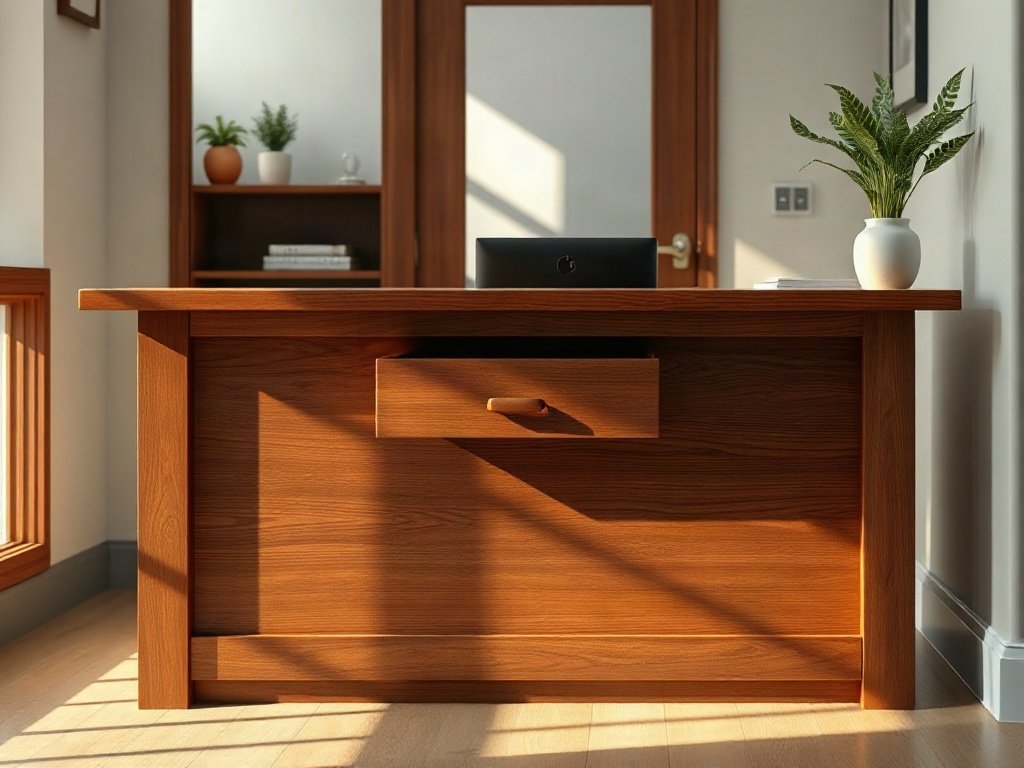 Giá bán quầy lễ tân giá rẻ TPHCM năm 2019 Quầy lễ tân hoàn thiện có ngăn kéo khóa đặt gần cửa văn phòng