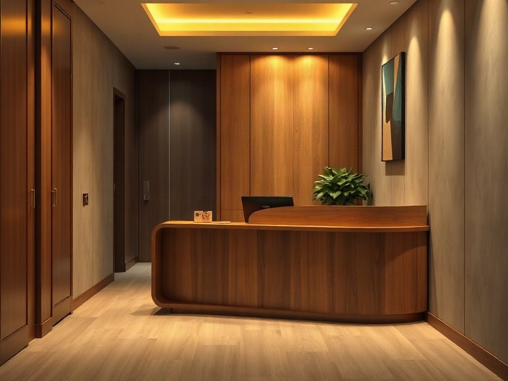 Cửa hàng quầy lễ tân quận 2 mẫu mã đa dạng Quầy lễ tân quận 2 kiểu chữ L lắp vừa hành lang sảnh hẹp