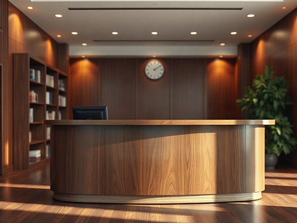 Chỗ bán quầy tiếp tân tại quận 6 mẫu mã đa dạng Quầy tiếp tân cao cấp gỗ óc chó đặt tại sảnh công ty luật