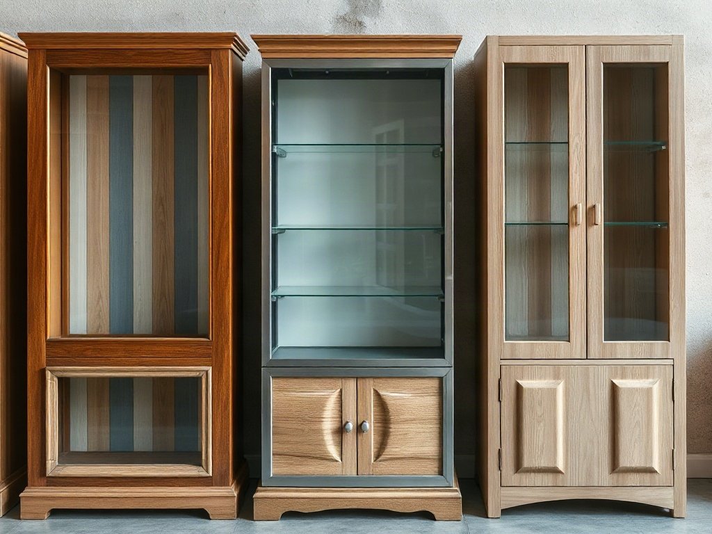 So sánh ba loại tủ trưng bày cũ gỗ tự nhiên và khung sắt