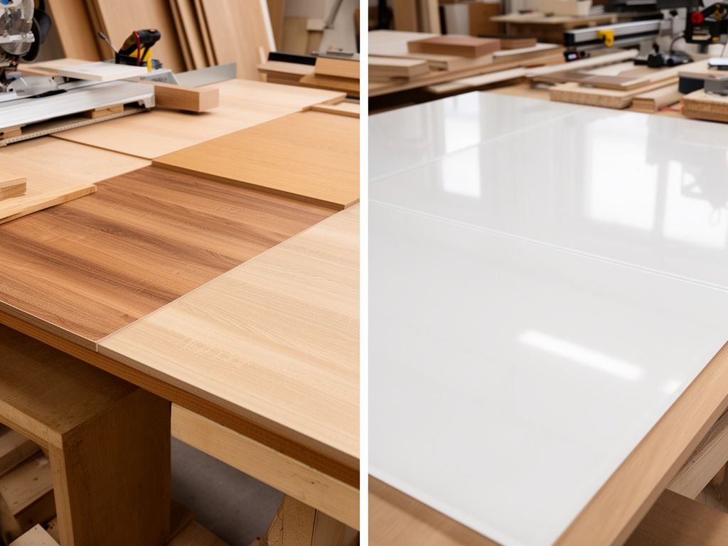 Tủ Quần Áo Kịch Trần MDF Phủ Acrylic Sang Trọng So sánh bề mặt phủ Acrylic với Melamine và Laminate cho tủ gỗ