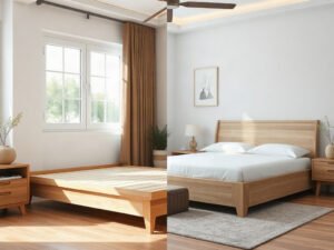 So sánh giường ngủ gỗ tự nhiên hay gỗ công nghiệp trong phòng ngủ hiện đại