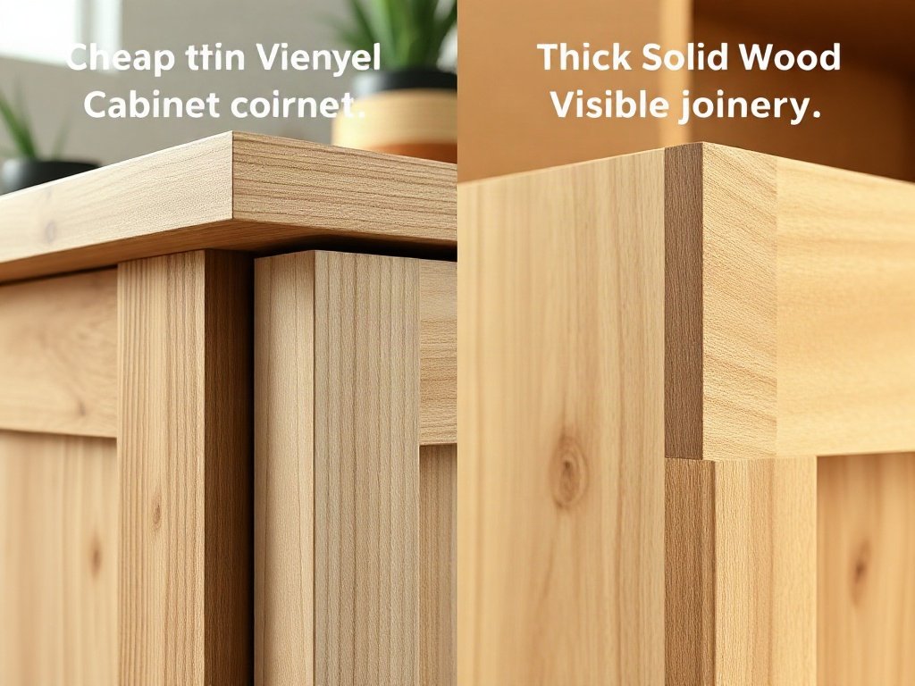 Giá đồ gỗ nội thất So sánh góc tủ gỗ công nghiệp mỏng và góc tủ gỗ tự nhiên dày