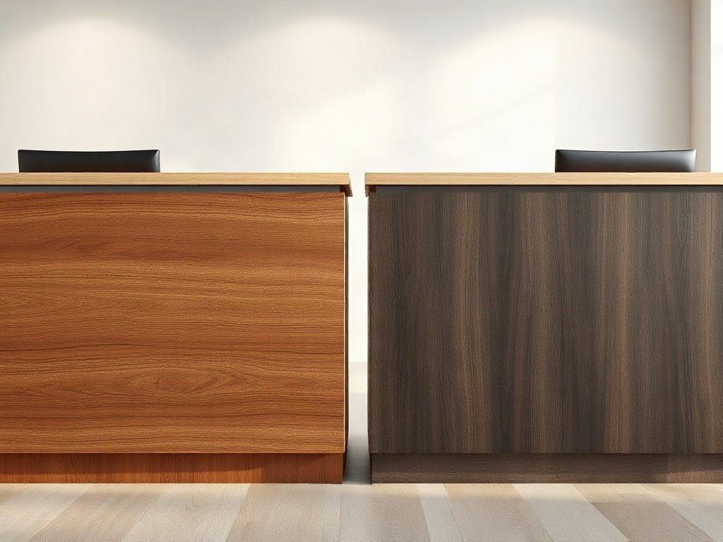 Giá bán quầy lễ tân giá rẻ TPHCM năm 2019 So sánh lớp sơn bóng PU và lớp phủ Laminate trên mặt quầy lễ tân