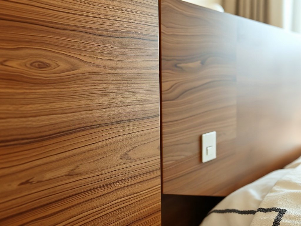 So sánh vân gỗ óc chó thật và veneer trên tấm giường