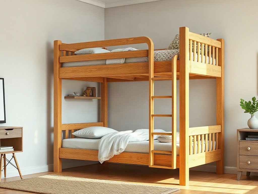 Tay vịn cầu thang bo tròn trên giường tầng cao cấp hoàn thiện mịn