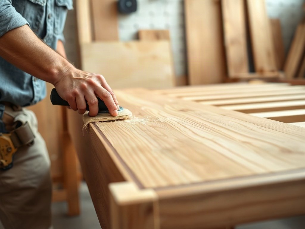 5 cách chống xước mặt giường đơn giản mà hiệu quả Thợ chà nhám bề mặt gỗ trước khi phủ bảo vệ giường