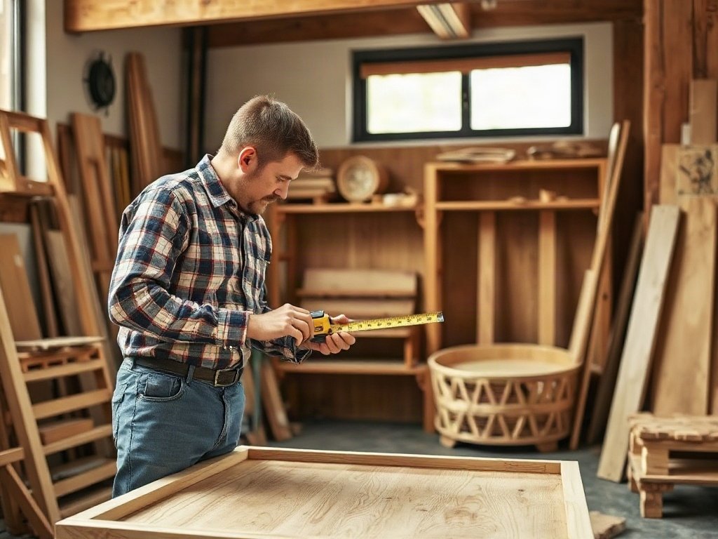 Cửa hàng quầy lễ tân quận 2 mẫu mã đa dạng Thợ mộc đo kích thước khung gỗ trước khi ráp quầy lễ tân
