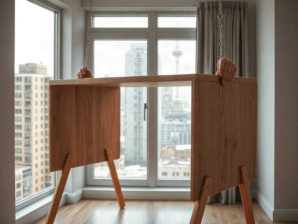 Thợ mộc lắp đặt bàn làm việc tại căn hộ khách quận 1