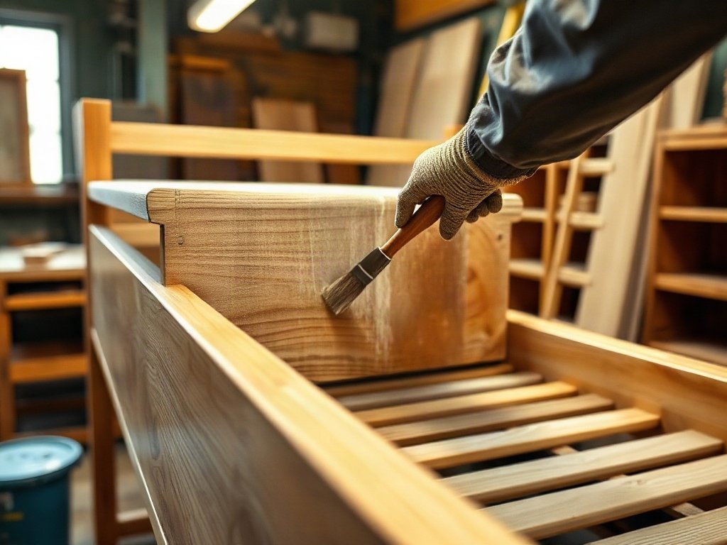 Giường tầng gỗ tại quận 7 đẹp bền chắc chắn an toàn Thợ mộc xử lý lớp sơn chống ẩm cho giường tầng gỗ
