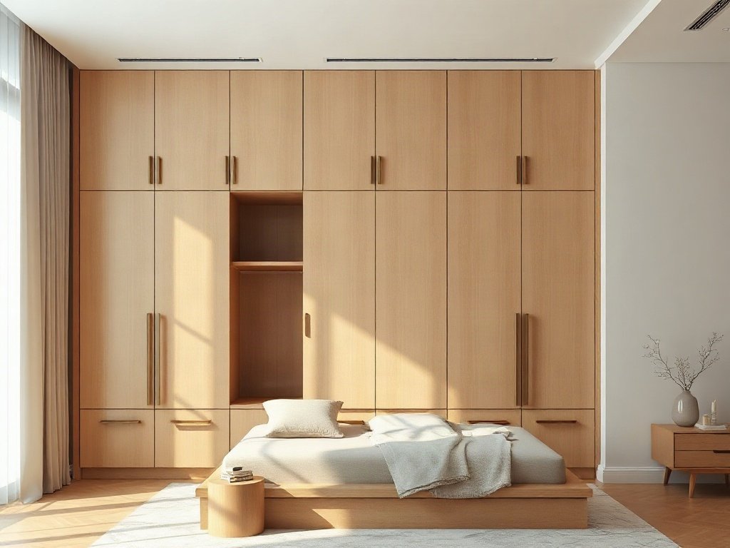 Tủ Quần Áo Kịch Trần – Tối Ưu Diện Tích Hiệu Quả Tủ kịch trần hiện đại phong cách tối giản không tay nắm