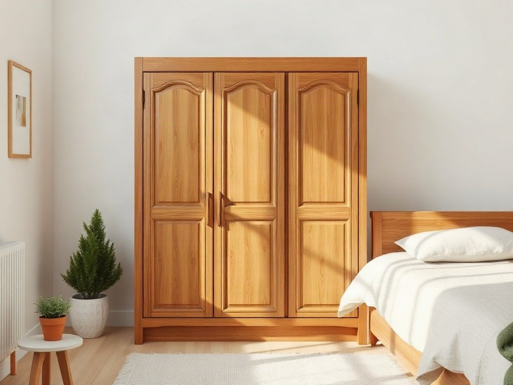 7 Cách Bày Trí Giường Ngủ Theo Phong Thủy Để Tăng Cường Tài Lộc Tủ quần áo gỗ đặt lệch góc so với giường ngủ giữ không gian thông thoáng