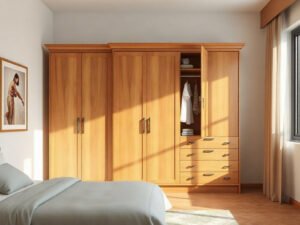 Tủ quần áo gỗ tự nhiên bốn cánh minh họa cách tránh 4 sai lầm khi mua tủ quần áo