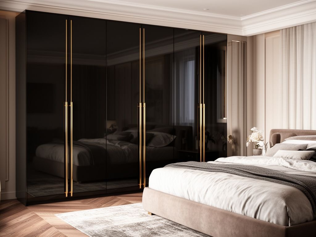 Tủ Quần Áo Kịch Trần MDF Phủ Acrylic Sang Trọng Tủ quần áo kịch trần Acrylic màu tối phong cách sang trọng ánh kim