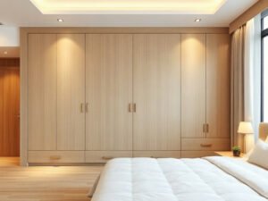 Tủ quần áo kịch trần gỗ hiện đại lắp sát trần trong phòng ngủ