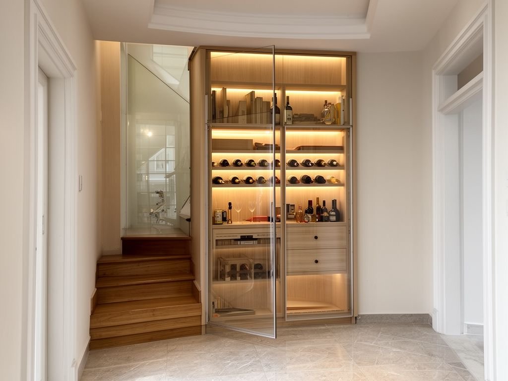 Tủ Rượu Gầm Cầu Thang Gỗ MDF Tối Ưu Diện Tích Nhà Tủ rượu gầm cầu thang gỗ MDF hoàn thiện lắp đặt tại nhà phố