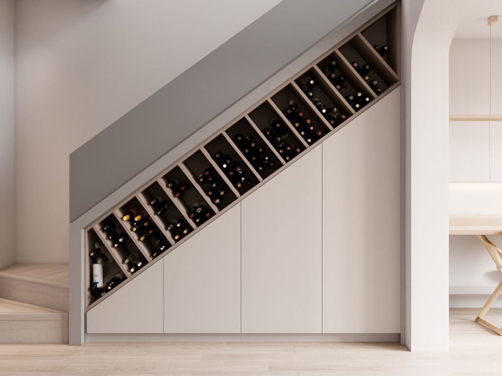 Tủ Rượu Gầm Cầu Thang Gỗ MDF Tối Ưu Diện Tích Nhà Tủ rượu gầm cầu thang gỗ MDF phong cách hiện đại tối giản