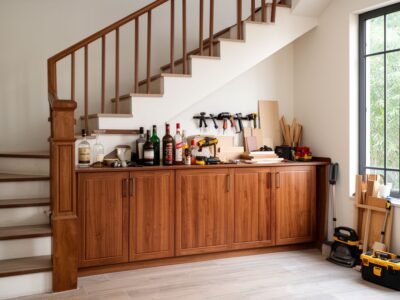 Tủ rượu gầm cầu thang gỗ MDF tối ưu diện tích nhà phố hiện đại