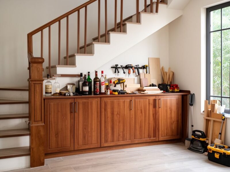 Tủ Rượu Gầm Cầu Thang Gỗ MDF Tối Ưu Diện Tích Nhà Tủ rượu gầm cầu thang gỗ MDF tối ưu diện tích nhà phố hiện đại