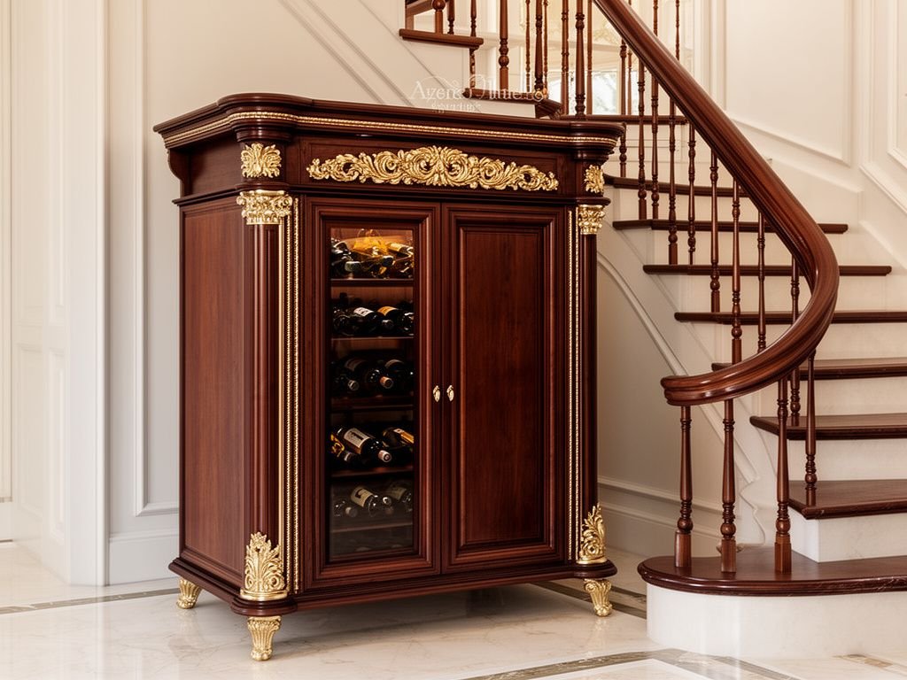 Tủ Rượu Gầm Cầu Thang Gỗ MDF Tối Ưu Diện Tích Nhà Tủ rượu gầm cầu thang phong cách tân cổ điển chỉ phào sang trọng