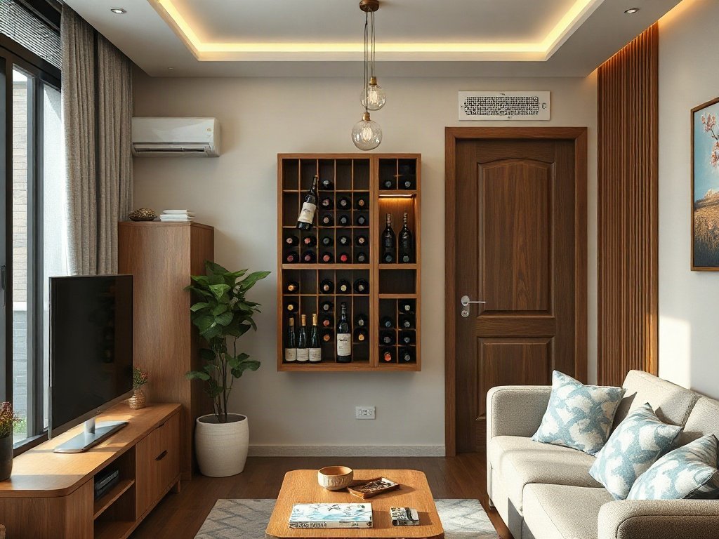 Tủ rượu gỗ tự nhiên nhỏ gọn cho căn hộ chung cư