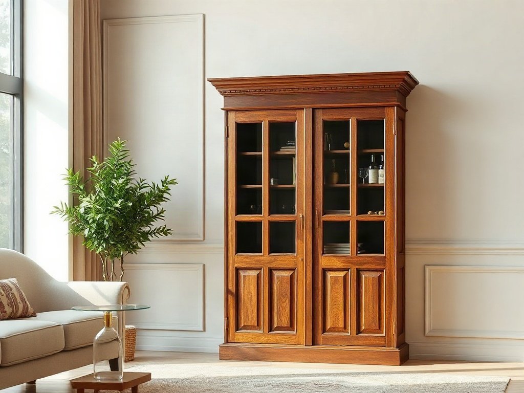 Mua tủ rượu gỗ tự nhiên ở đâu uy tín tại TPHCM Tủ rượu gỗ tự nhiên phong cách tân cổ điển với phào chỉ chạm khắc